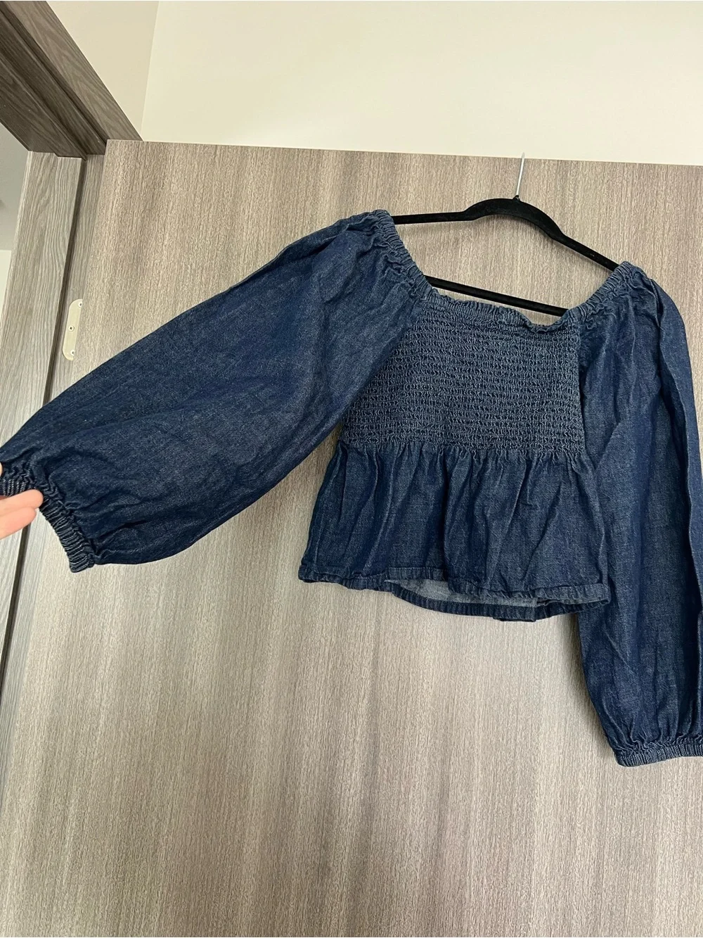 J. Crew Indigo Smocked Peasant Blouse jeans